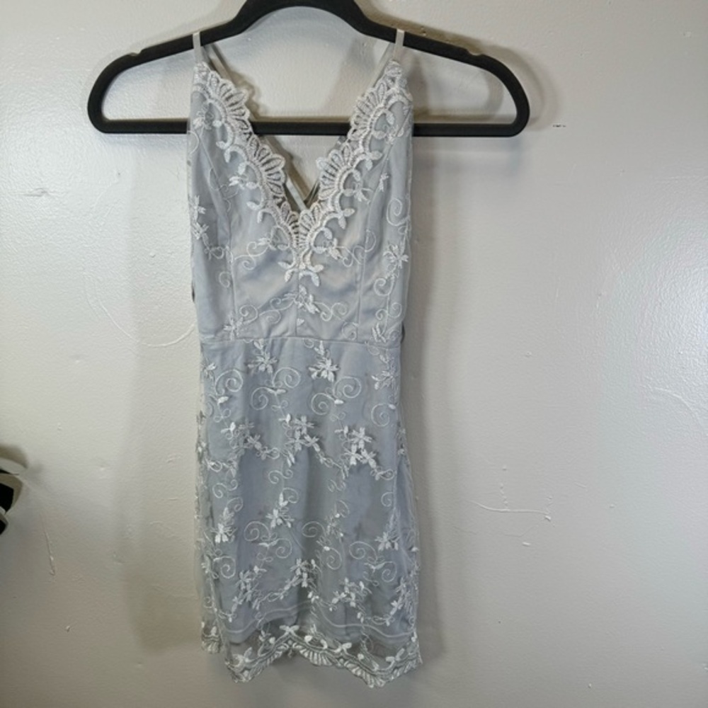 TRAC sexy lace slip dress gray blue deep back XS fairy grunge y2k whimsigoth